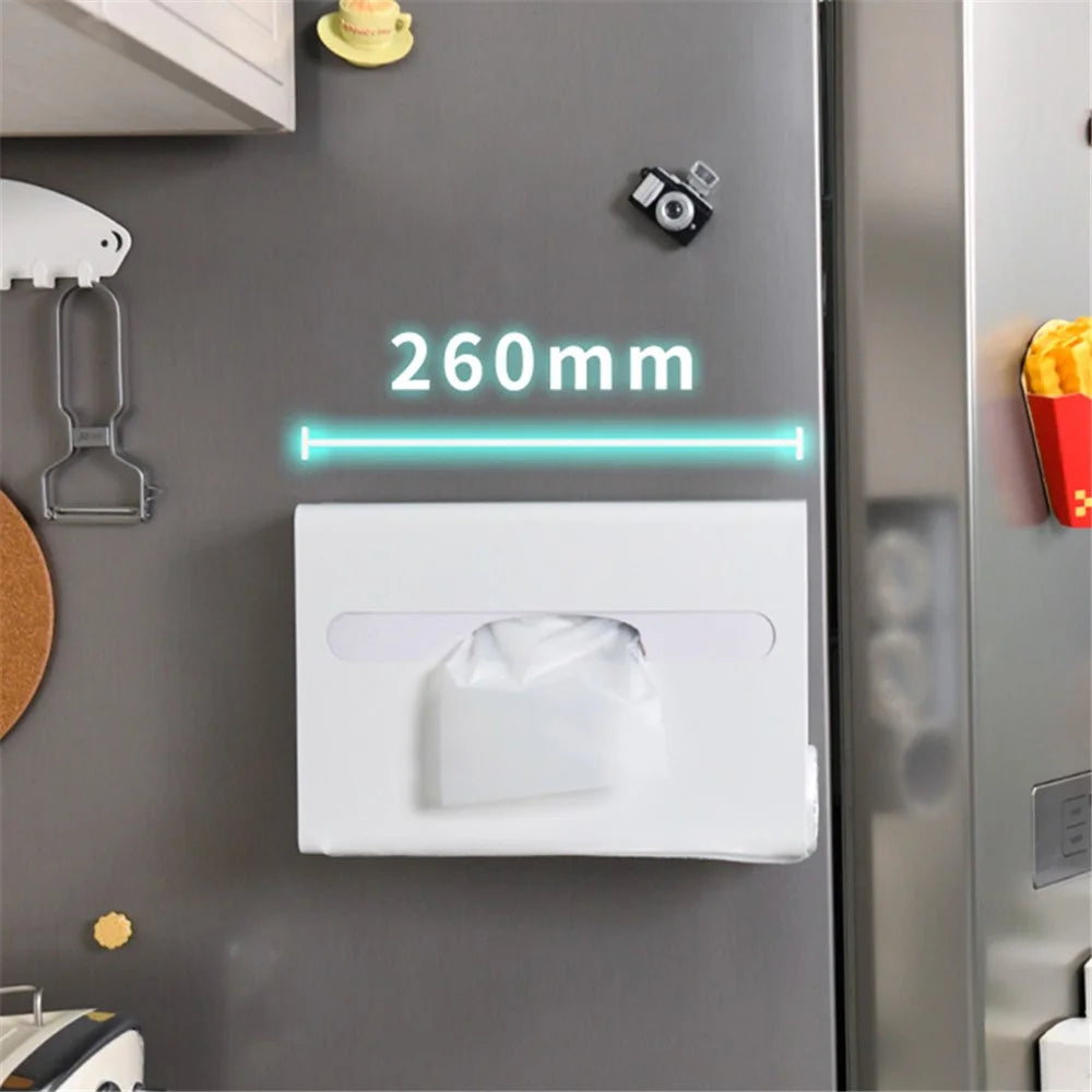 Magnetic Punching-Free Kitchen Tissue Paper Dispenser Carbon Steel Trash Bag Holder Storage Box - White - 4