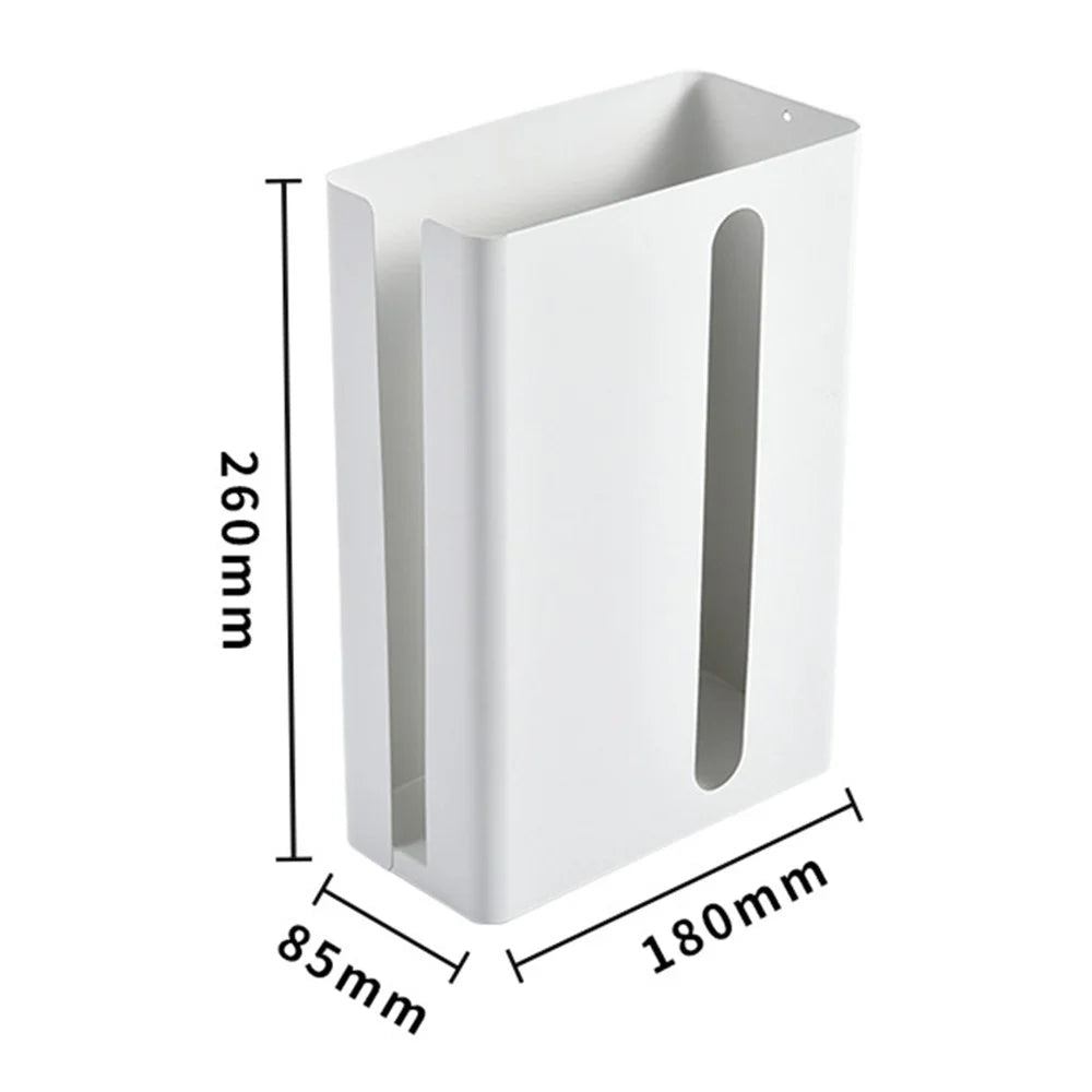 Magnetic Punching-Free Kitchen Tissue Paper Dispenser Carbon Steel Trash Bag Holder Storage Box - White - 7