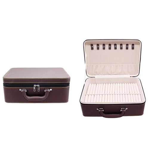XSC-024 PU Leather Bracelet Storage Box 40 Slots Bangle Storage Case - Outer Coffee Inner Beige - 1