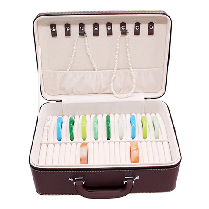XSC-024 PU Leather Bracelet Storage Box 40 Slots Bangle Storage Case - Outer Coffee Inner Beige - 2
