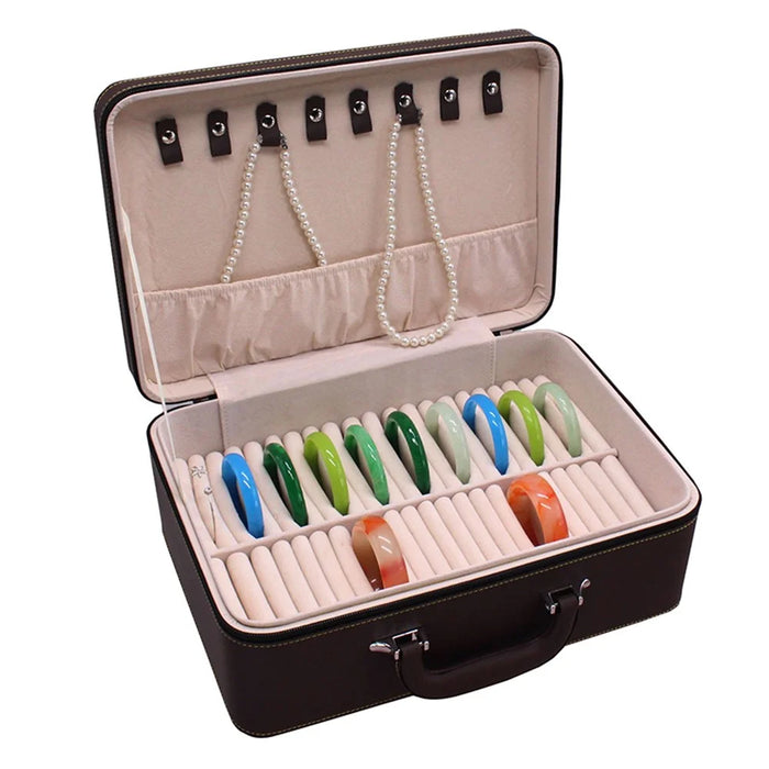 XSC-024 PU Leather Bracelet Storage Box 40 Slots Bangle Storage Case - Outer Coffee Inner Beige - 3