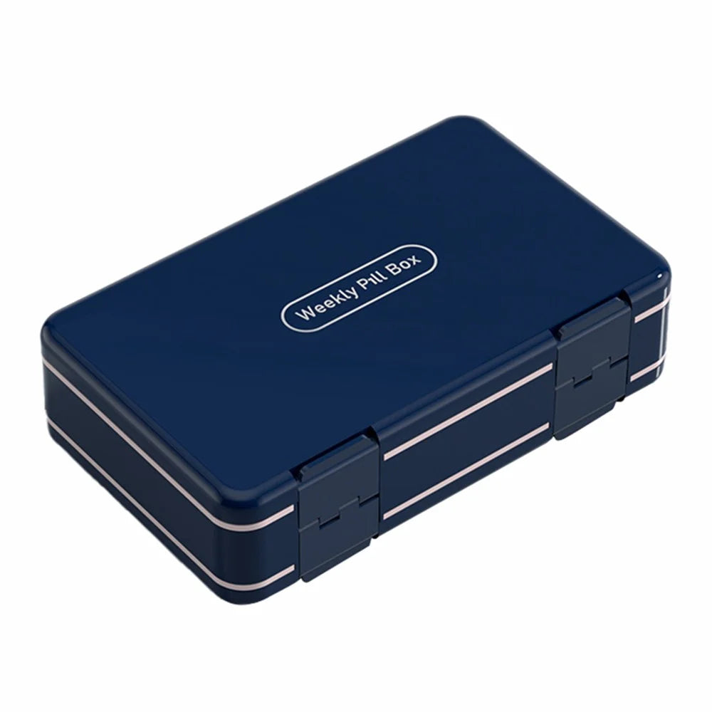 24 Grids Dual Layer Weekly Pill Box 7 Day 3 Times Portable Pill Box Organizer Dispenser (No FDA Certified, BPA-Free) - Navy Blue - 1