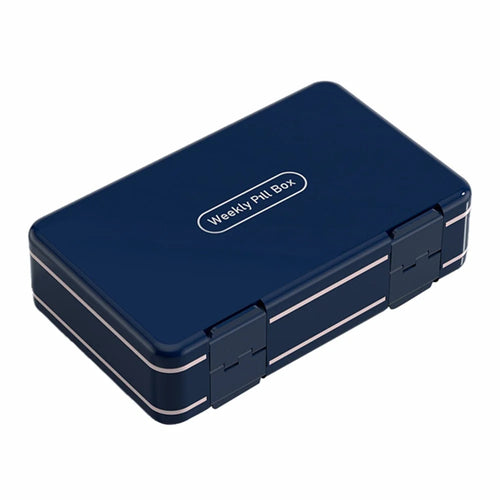 24 Grids Dual Layer Weekly Pill Box 7 Day 3 Times Portable Pill Box Organizer Dispenser (No FDA Certified, BPA-Free) - Navy Blue - 1
