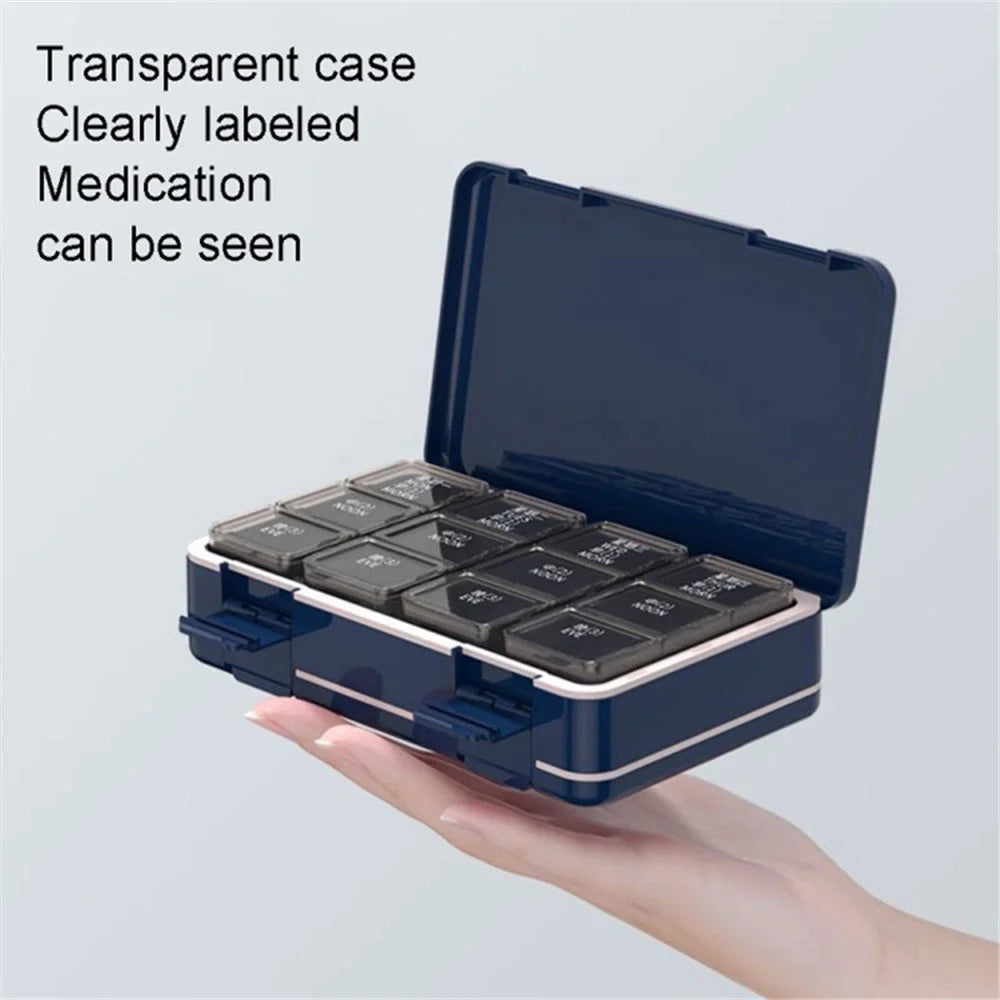 24 Grids Dual Layer Weekly Pill Box 7 Day 3 Times Portable Pill Box Organizer Dispenser (No FDA Certified, BPA-Free) - Navy Blue - 3