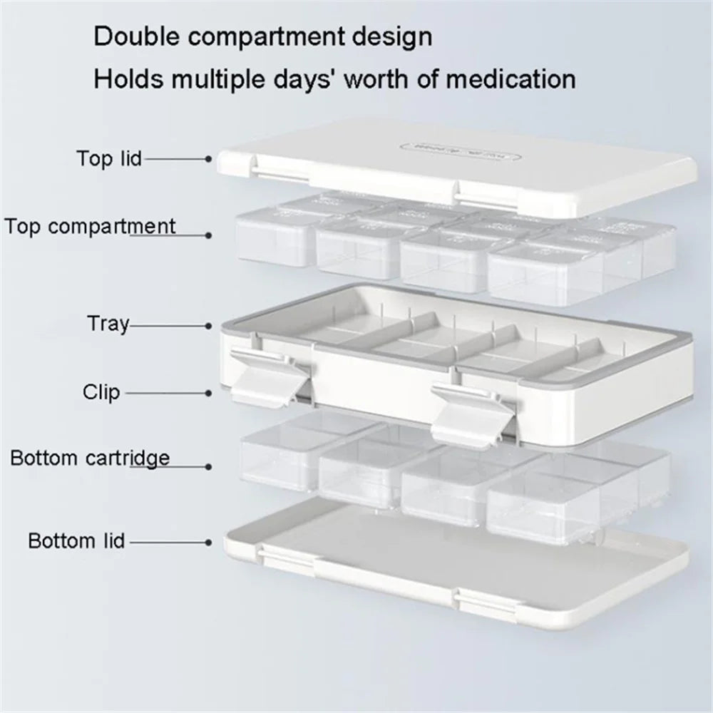 24 Grids Dual Layer Weekly Pill Box 7 Day 3 Times Portable Pill Box Organizer Dispenser (No FDA Certified, BPA-Free) - Navy Blue - 4