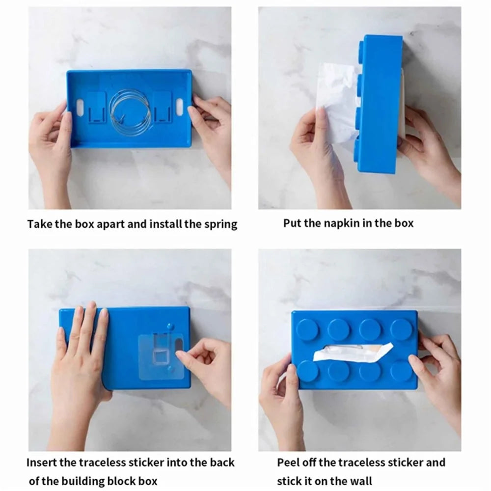Creative Building Block Tissue Box Waterproof ABS Wall Mounted Paper Holder - Blue - 3