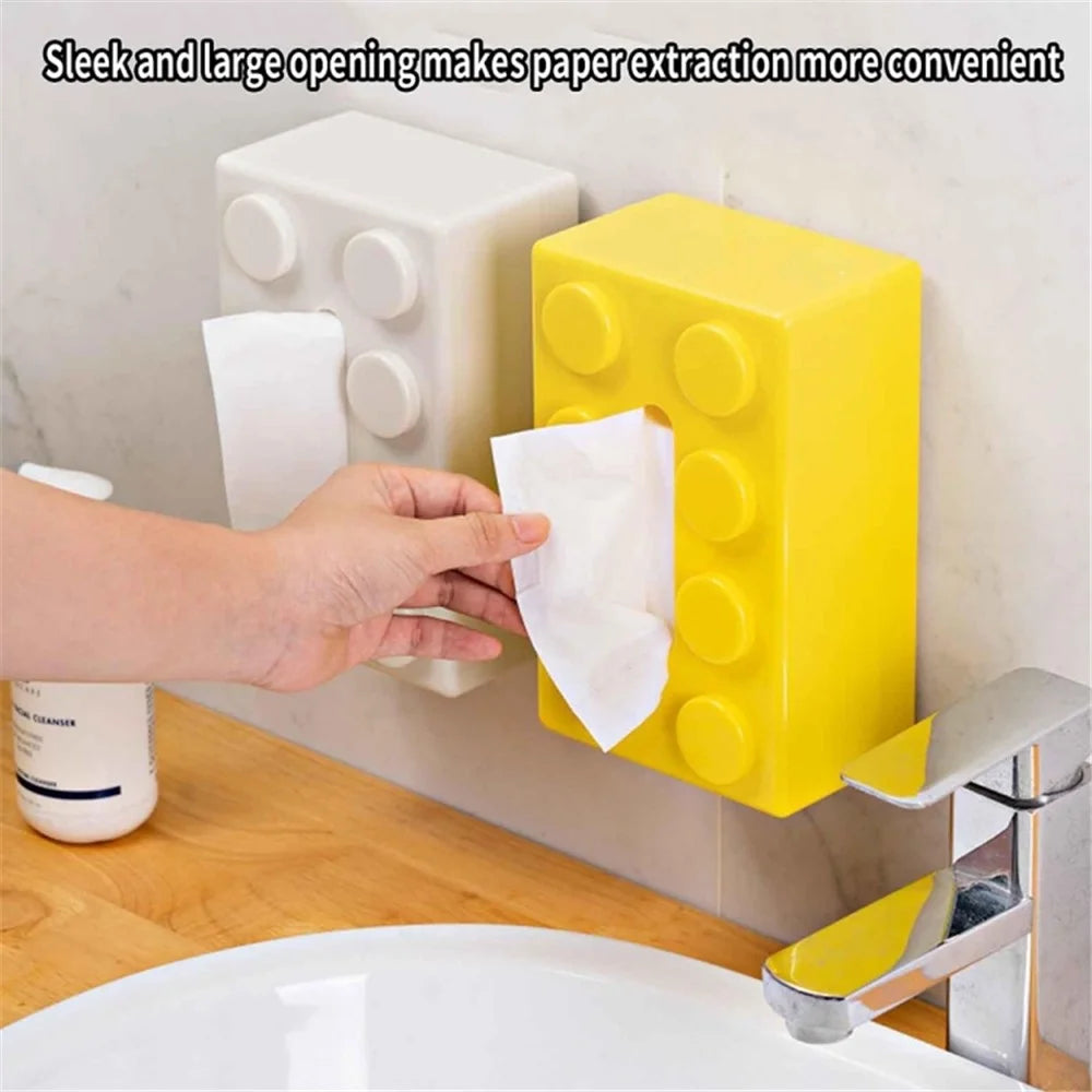 Creative Building Block Tissue Box Waterproof ABS Wall Mounted Paper Holder - Blue - 5