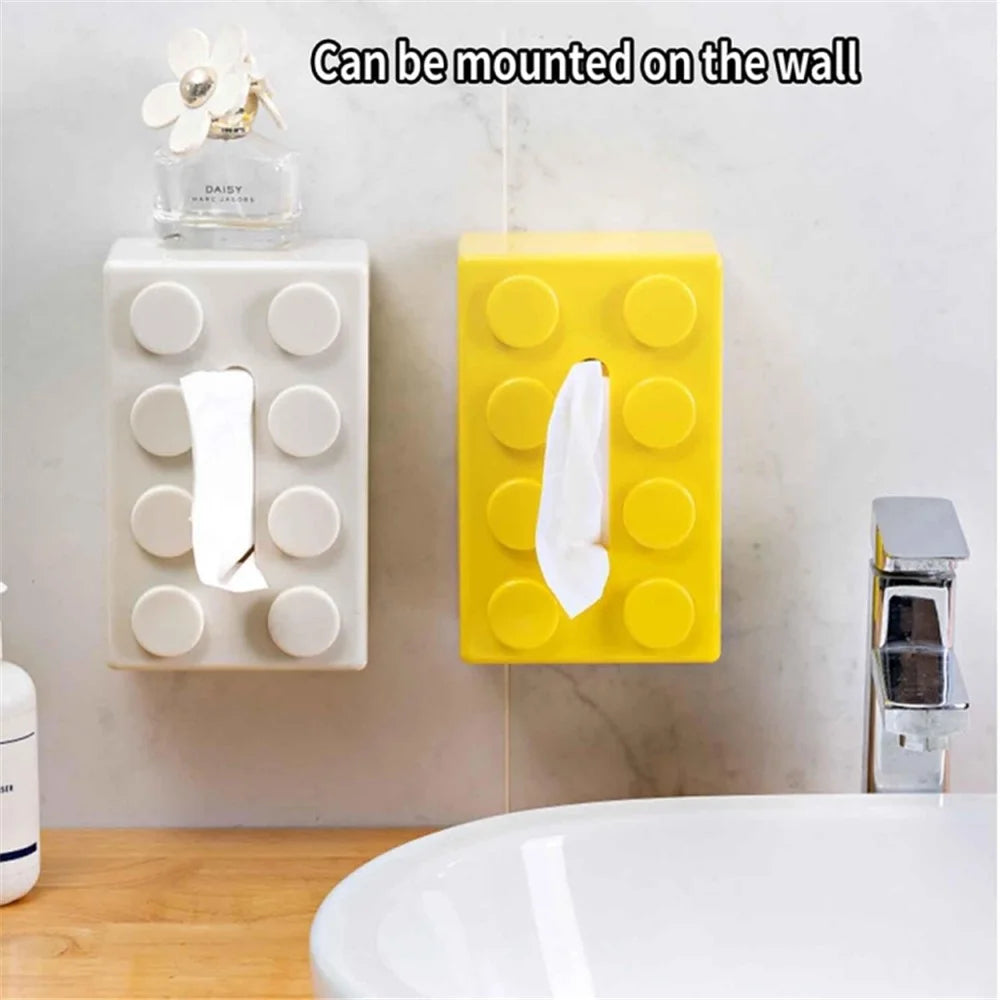 Creative Building Block Tissue Box Waterproof ABS Wall Mounted Paper Holder - Blue - 6