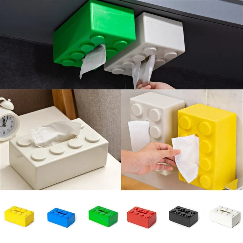 Creative Building Block Tissue Box Waterproof ABS Wall Mounted Paper Holder - Blue - 7