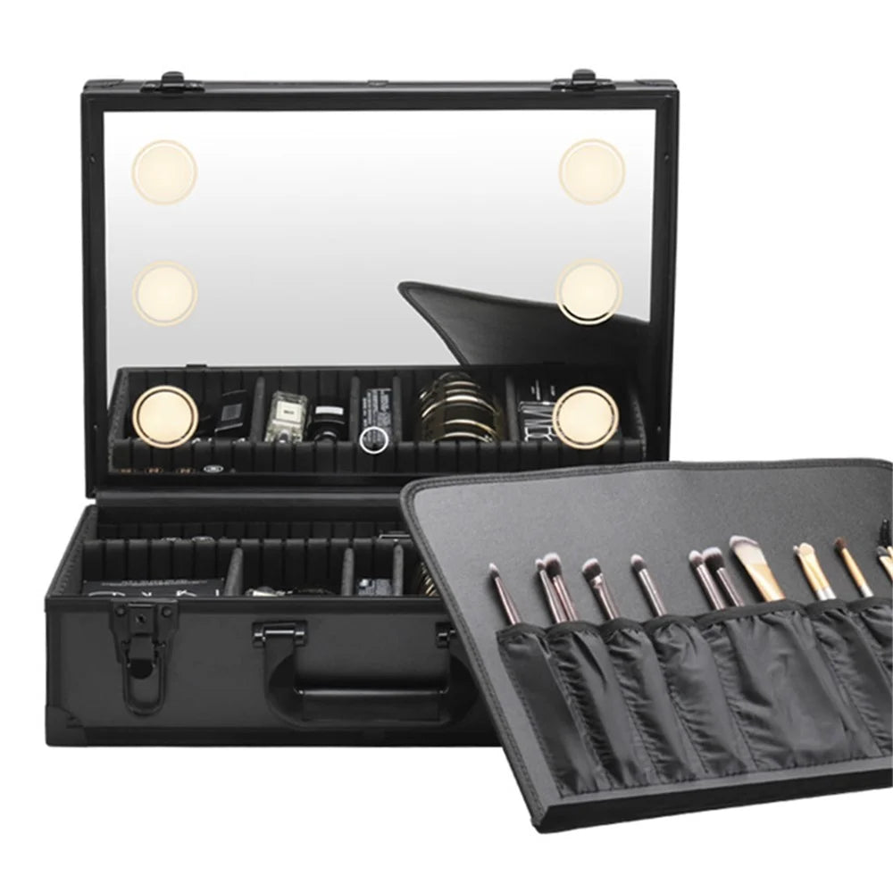 18-inch 6 LED Lights Travel Makeup Bag Mirror Cosmetic Organizer Case Rechargeable - 1