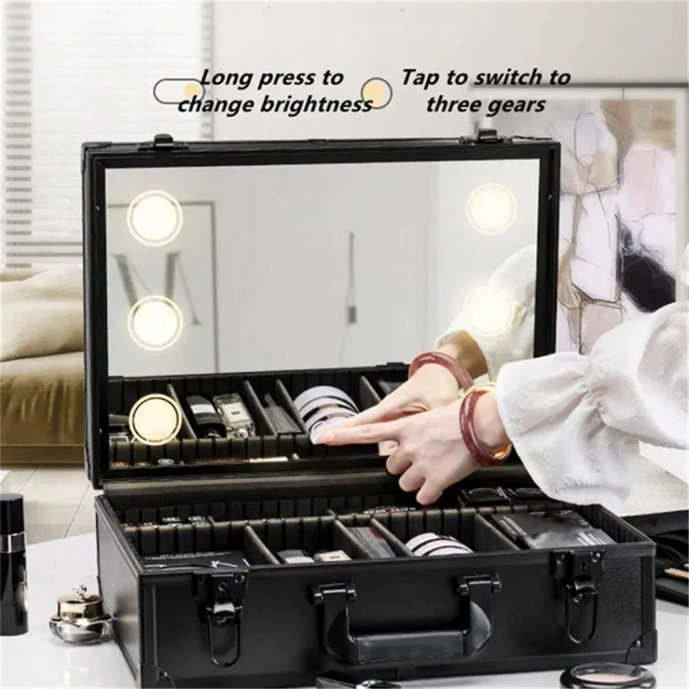 18-inch 6 LED Lights Travel Makeup Bag Mirror Cosmetic Organizer Case Rechargeable - 2
