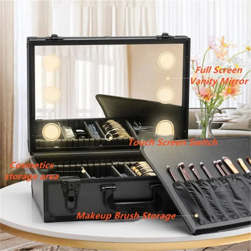 18-inch 6 LED Lights Travel Makeup Bag Mirror Cosmetic Organizer Case Rechargeable - 4
