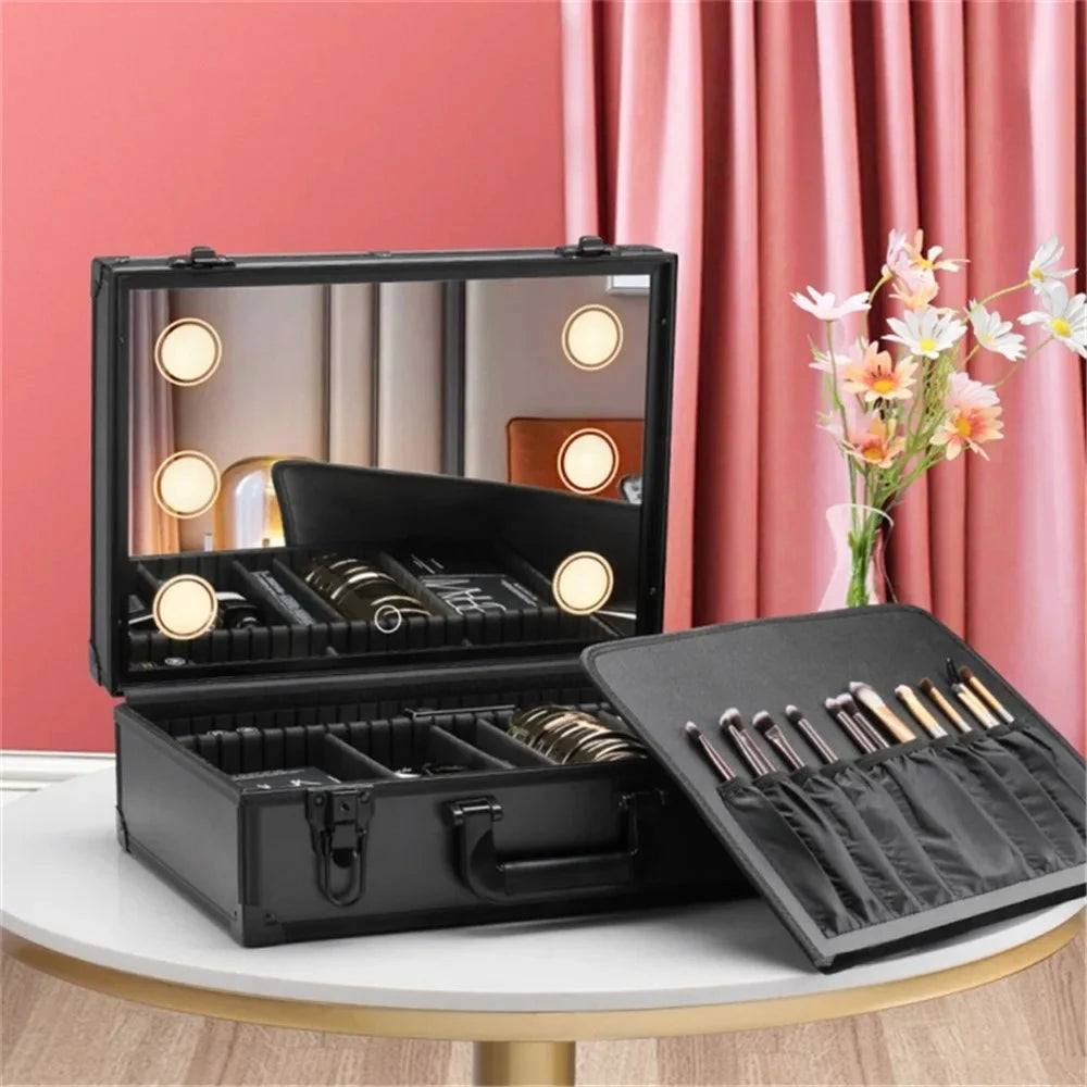 18-inch 6 LED Lights Travel Makeup Bag Mirror Cosmetic Organizer Case Rechargeable - 5