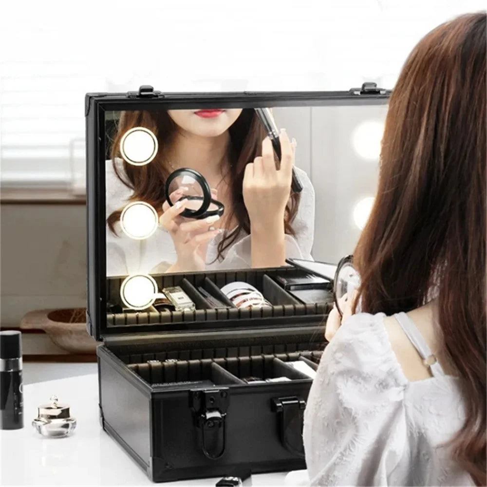 18-inch 6 LED Lights Travel Makeup Bag Mirror Cosmetic Organizer Case Rechargeable - 7