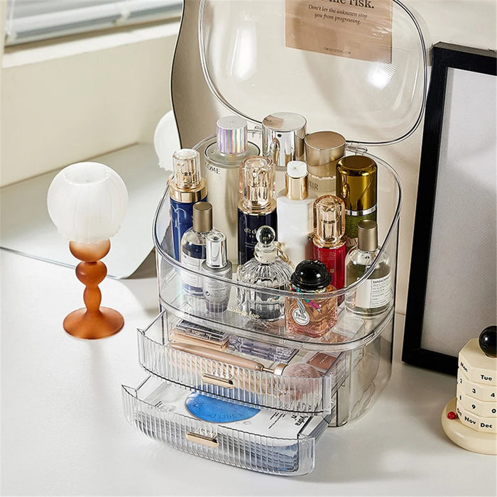 3026 Cosmetics PET Storage Box Dressing Table Dustproof Makeup Products Organizer - Transparent - 3