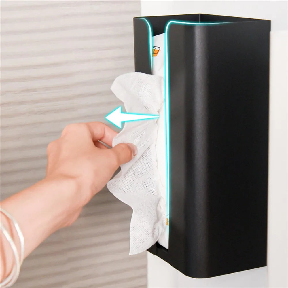 No Drilling Carbon Steel Storage Box Kitchen Tissue Paper Dispenser Holder - White / Bottom Opening - 2