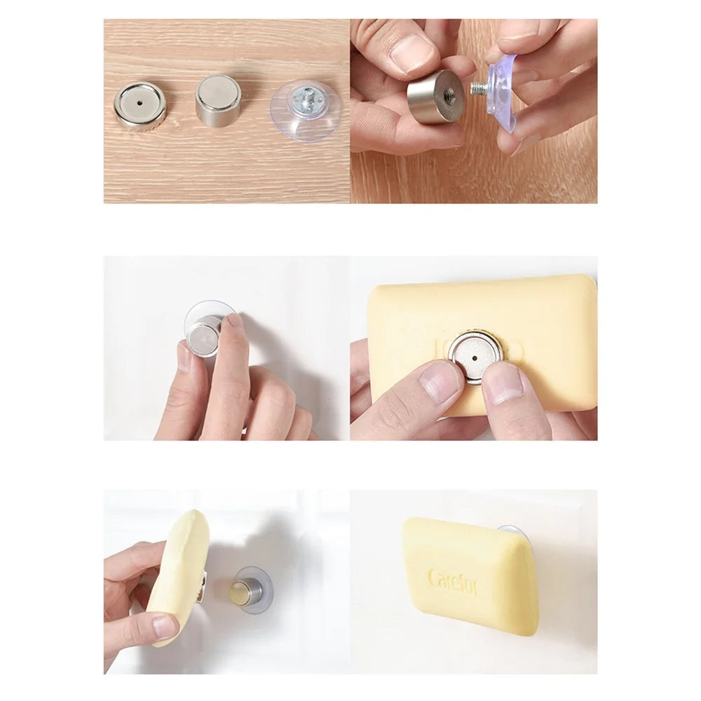 Suction Cup Wall-Mounted Soap Rack Stainless Steel Magnetic Soap Holder Drain Rack - Cone Shape - 6