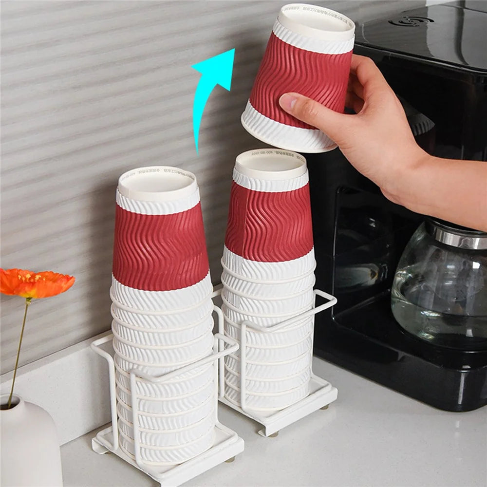 Titanium Steel+PP Desktop Disposable Cup Storage Rack Paper Cup Holder - Black - 3