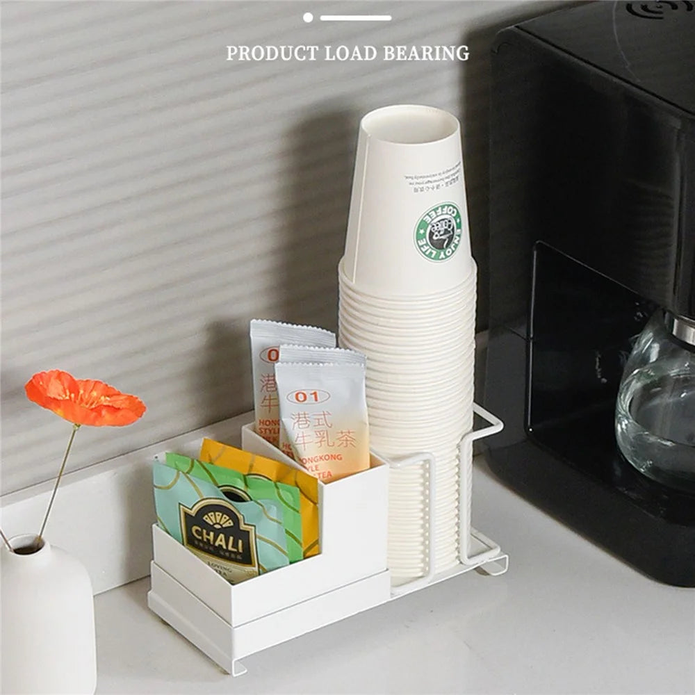Titanium Steel+PP Desktop Disposable Paper Cup Storage Rack with Coffee Tea Bag Storage Box - 3