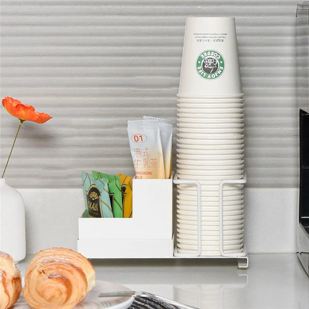 Titanium Steel+PP Desktop Disposable Paper Cup Storage Rack with Coffee Tea Bag Storage Box - 4