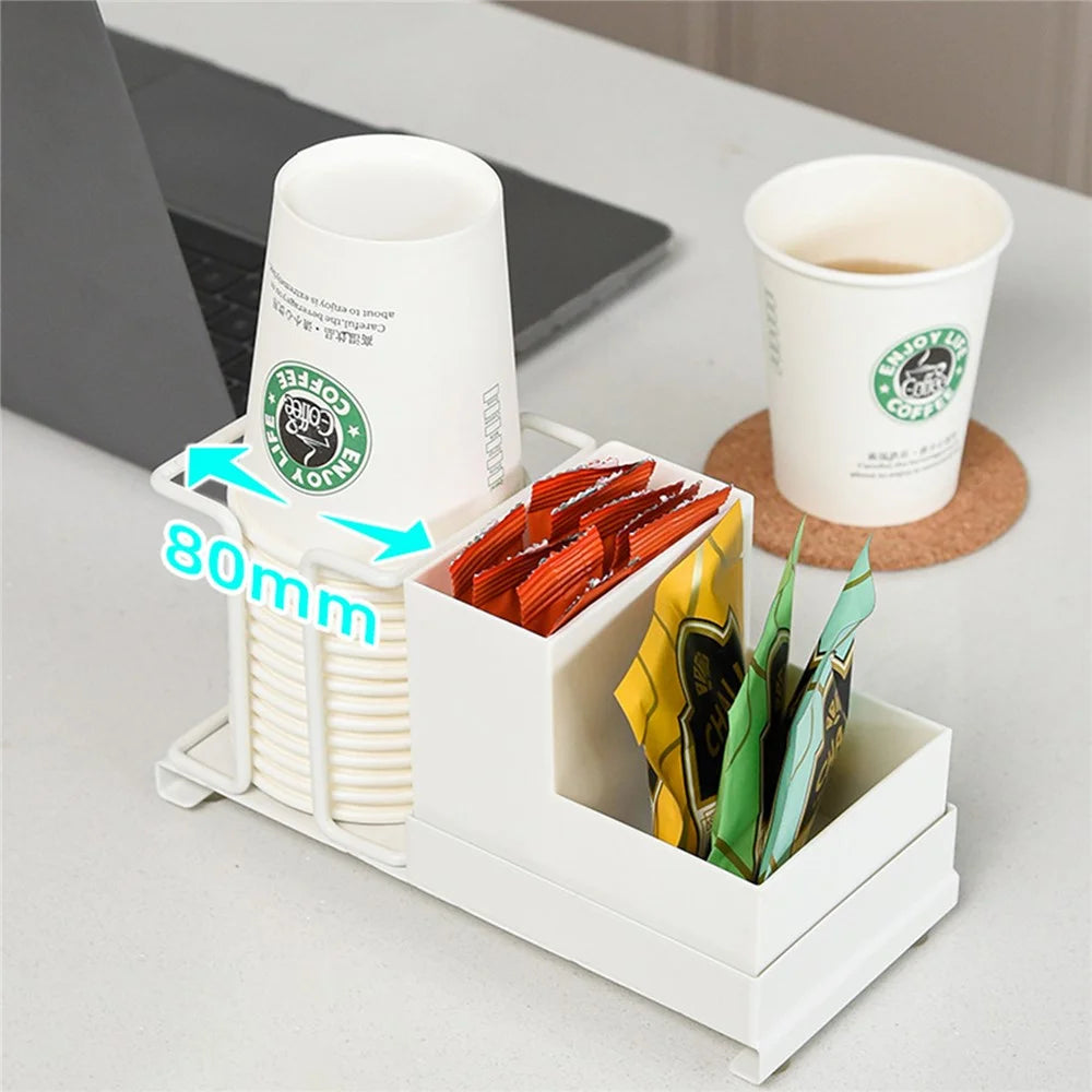 Titanium Steel+PP Desktop Disposable Paper Cup Storage Rack with Coffee Tea Bag Storage Box - 5