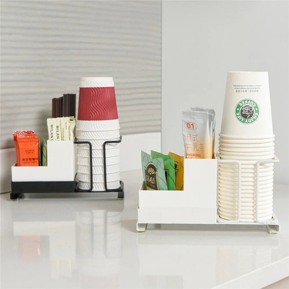 Titanium Steel+PP Desktop Disposable Paper Cup Storage Rack with Coffee Tea Bag Storage Box - 6