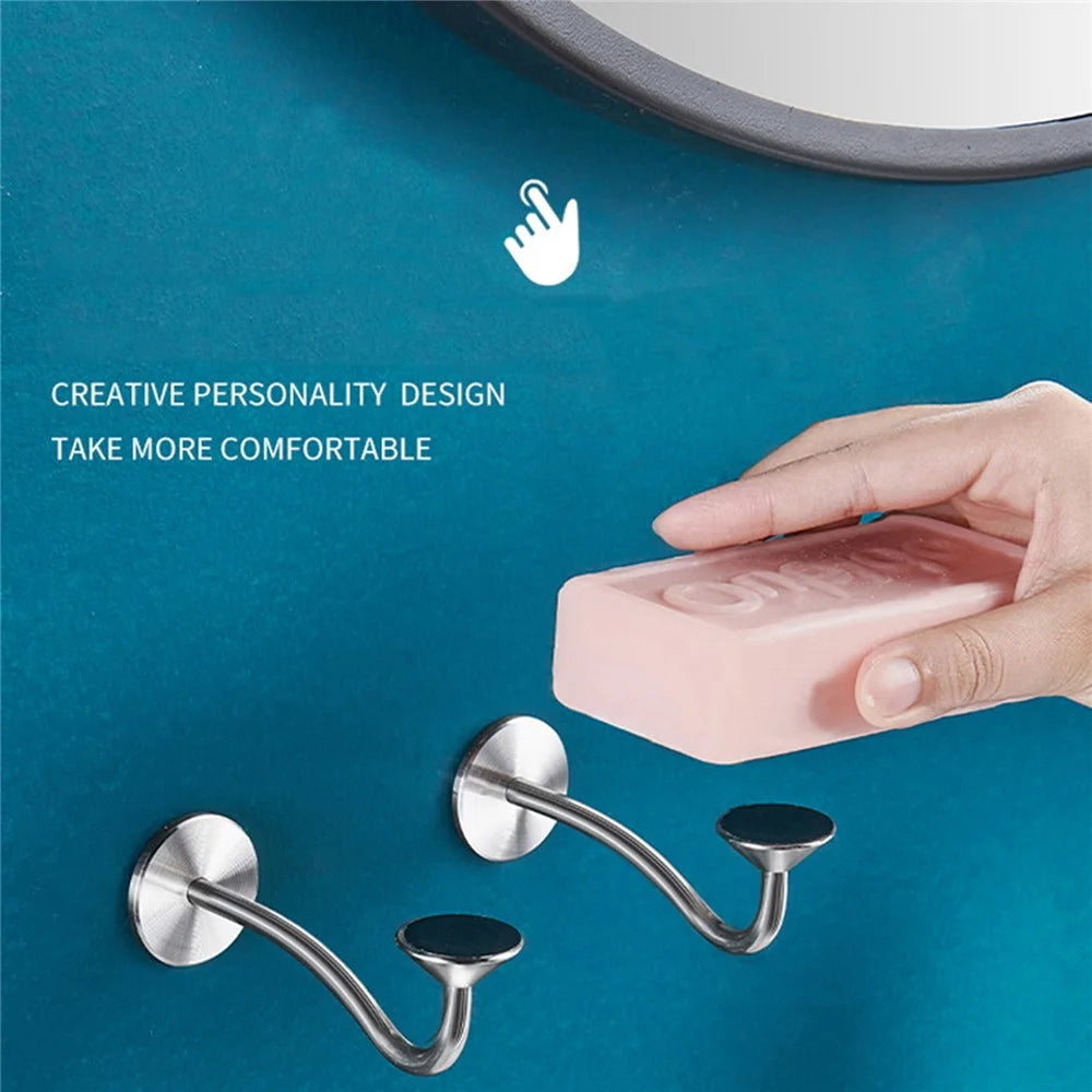 Punch-free Bathroom Wall-Mounted Soap Rack Stainless Steel Magnetic Soap Holder - Adhesive Tape Type - 6