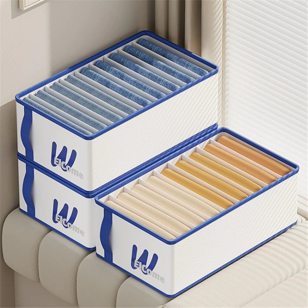 Large 9 Compartments PE+PP Wardrobe Clothes Organizer Moisture-proof Pants Storage Box - White - 2