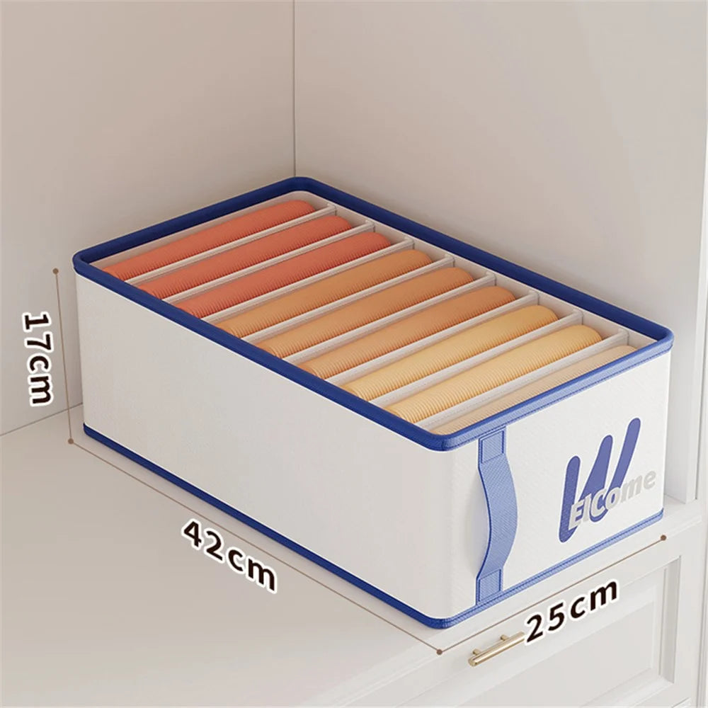 Large 9 Compartments PE+PP Wardrobe Clothes Organizer Moisture-proof Pants Storage Box - White - 7