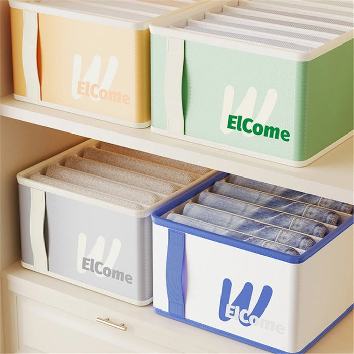 Large 7 Compartments Foldable PE+PP Wardrobe Clothes Organizer Moisture-proof Pants Storage Box - White - 2