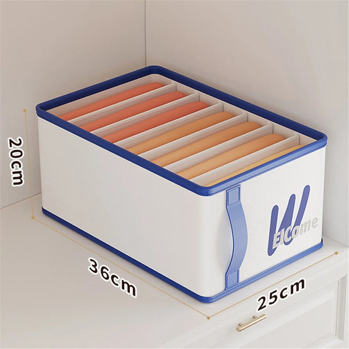 Large 7 Compartments Foldable PE+PP Wardrobe Clothes Organizer Moisture-proof Pants Storage Box - White - 6