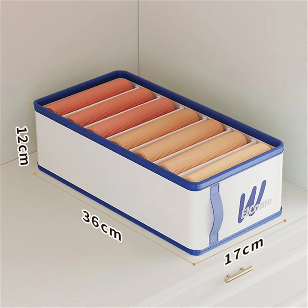 Small 7 Compartments Foldable Moisture-proof Clothes Organizer PE+PP Wardrobe Pants Storage Box - White - 6