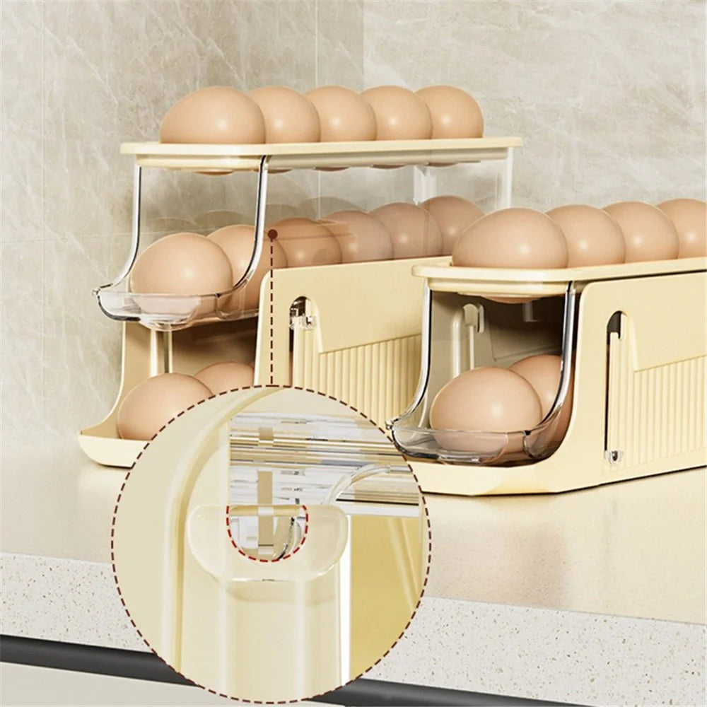 TY-29010 Auto Rolling Design Refrigerator Egg Holder 3-Layer 17 Eggs Container Storage Box (BPA-Free, No FDA) - Yellow - 3