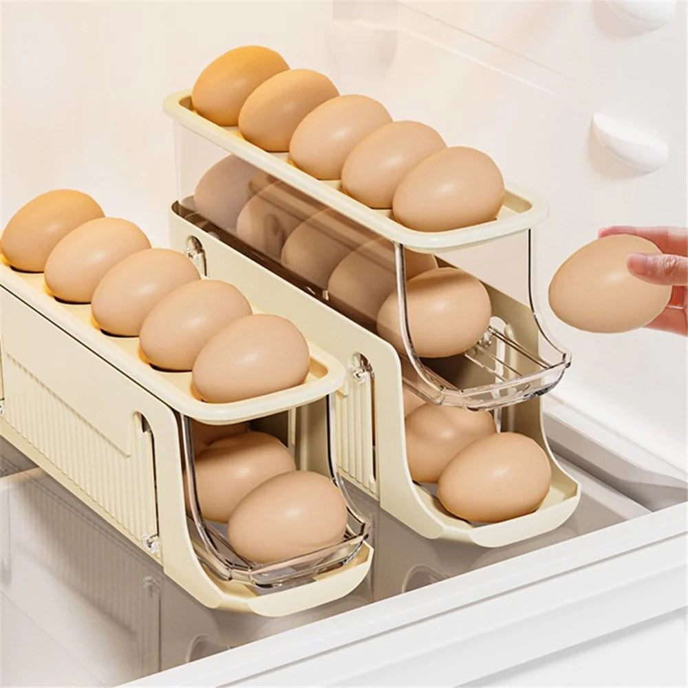 TY-29010 Auto Rolling Design Refrigerator Egg Holder 3-Layer 17 Eggs Container Storage Box (BPA-Free, No FDA) - Yellow - 6