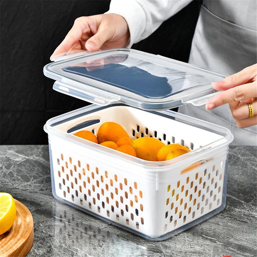 TY-30002 1750ML Clear PP Refrigerator Food Organizer Container Bin with Basket (BPA-Free, No FDA) - 2