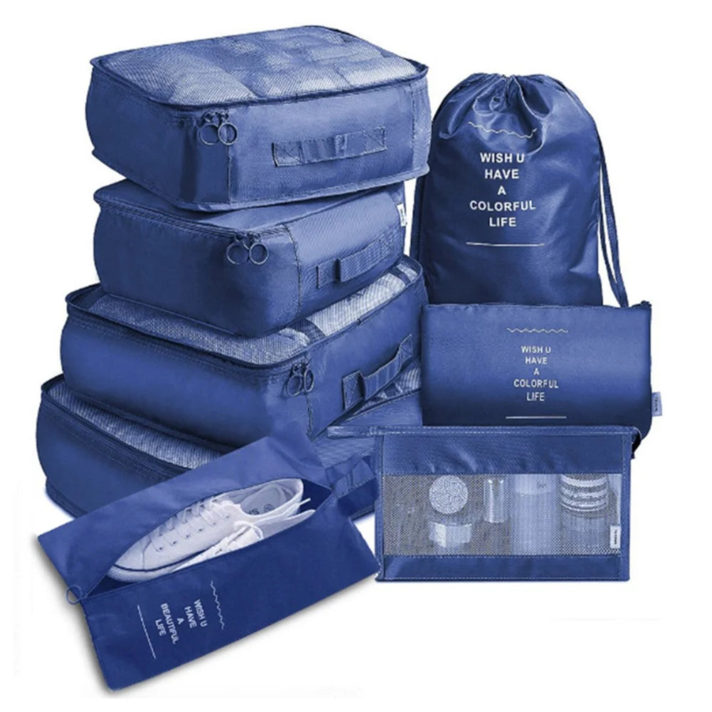 8 Pcs/Set Waterproof Large Capacity Light Travel Storage Set - Dark Blue - 1