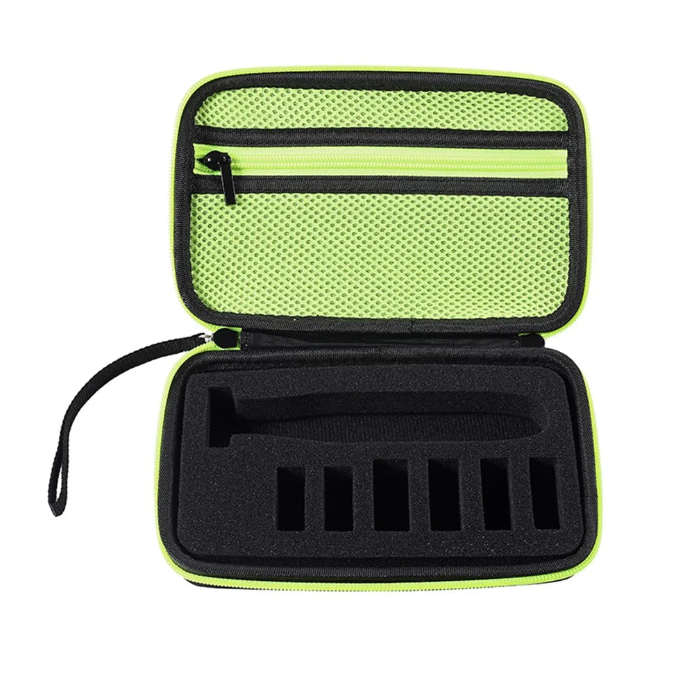 Shaver Razor Holder Storage Bag for Philips OneBlade QP2530 / 2520, Shockproof EVA Travel Carrying Case - Black / Green Liner - 1