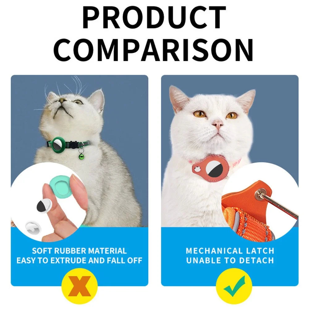 Cat Silicone Collar with Leather Case for AirTag Tracker, Pet Neck Strap with Bell - Heart - 4