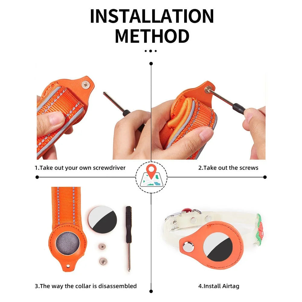 Cat Silicone Collar with Leather Case for AirTag Tracker, Pet Neck Strap with Bell - Heart - 7