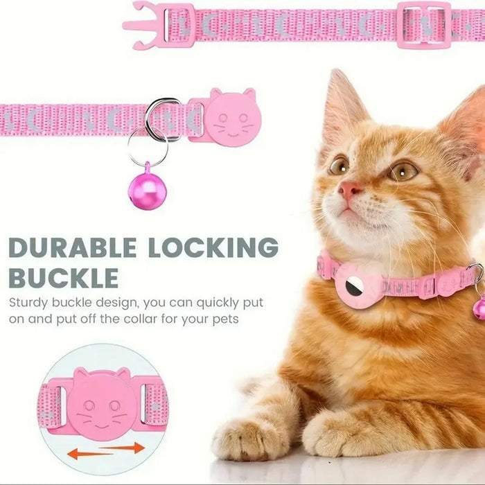 Reflective Nylon Pet Collar with Silicone Case for AirTag Bluetooth-compatible Tracker Protective Film - Pink - 2