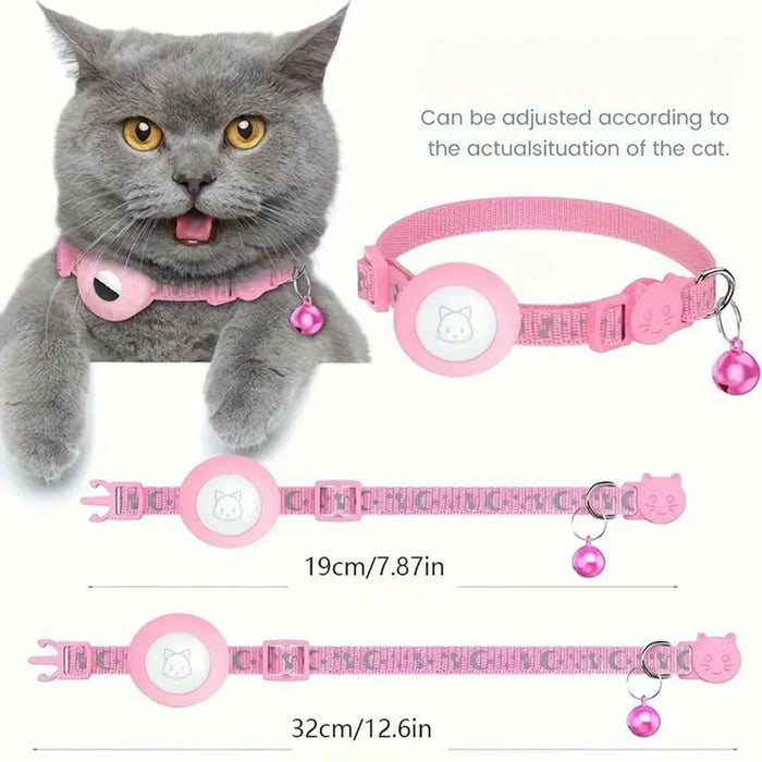 Reflective Nylon Pet Collar with Silicone Case for AirTag Bluetooth-compatible Tracker Protective Film - Pink - 3