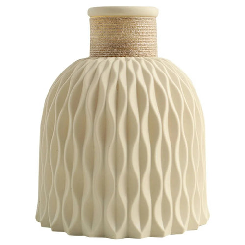 Water Ripple Design PP Vase Artificial Flower Container Home Office Decoration - Beige - 1
