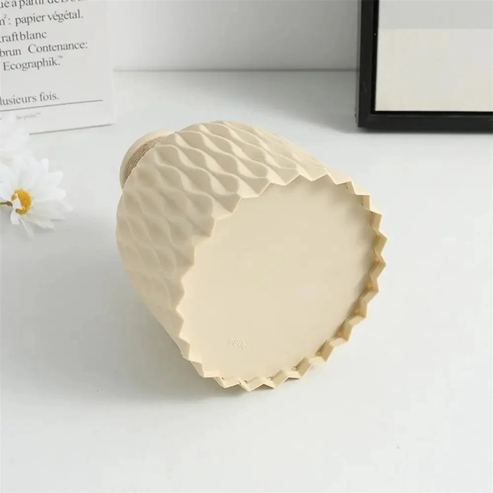 Water Ripple Design PP Vase Artificial Flower Container Home Office Decoration - Beige - 2