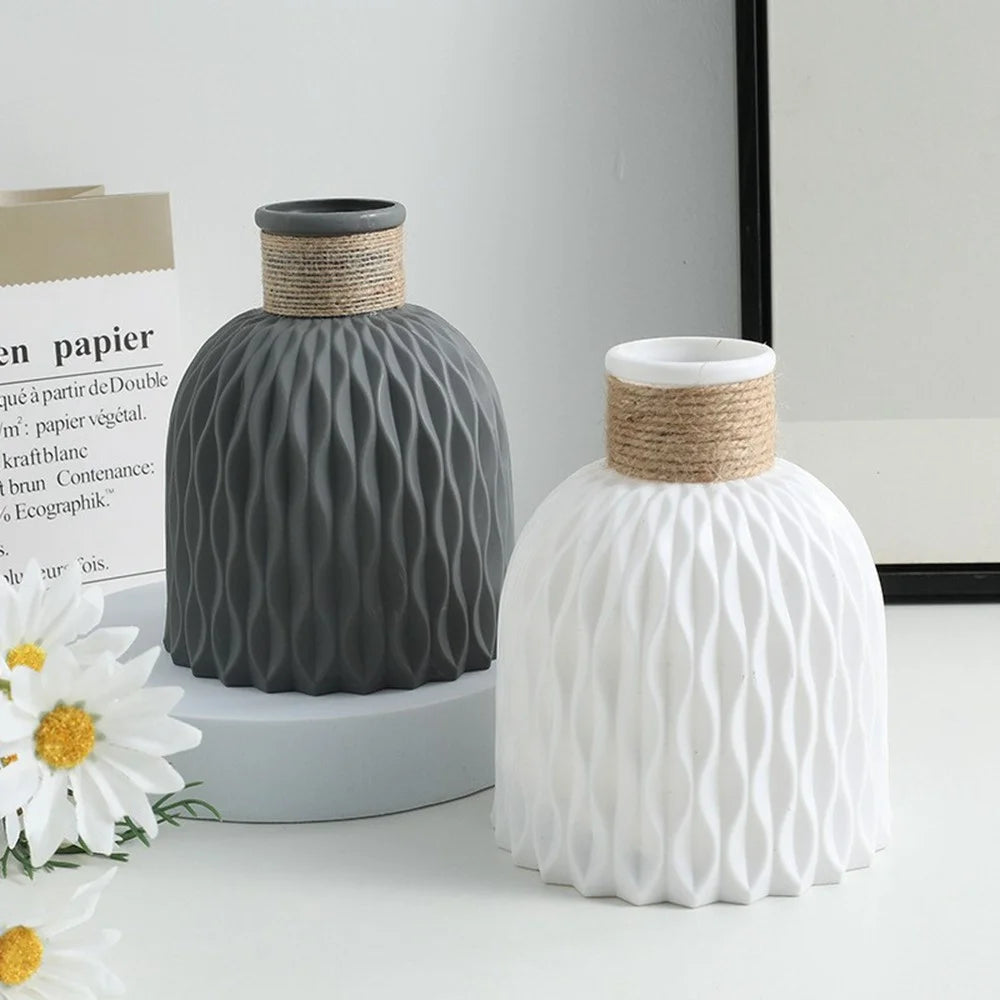 Water Ripple Design PP Vase Artificial Flower Container Home Office Decoration - Beige - 3