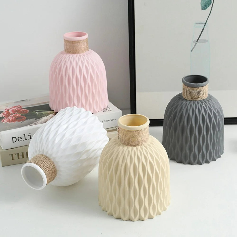 Water Ripple Design PP Vase Artificial Flower Container Home Office Decoration - Beige - 4