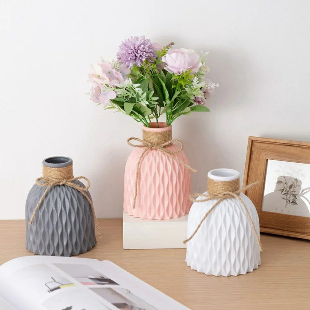 Water Ripple Design PP Vase Artificial Flower Container Home Office Decoration - Beige - 5