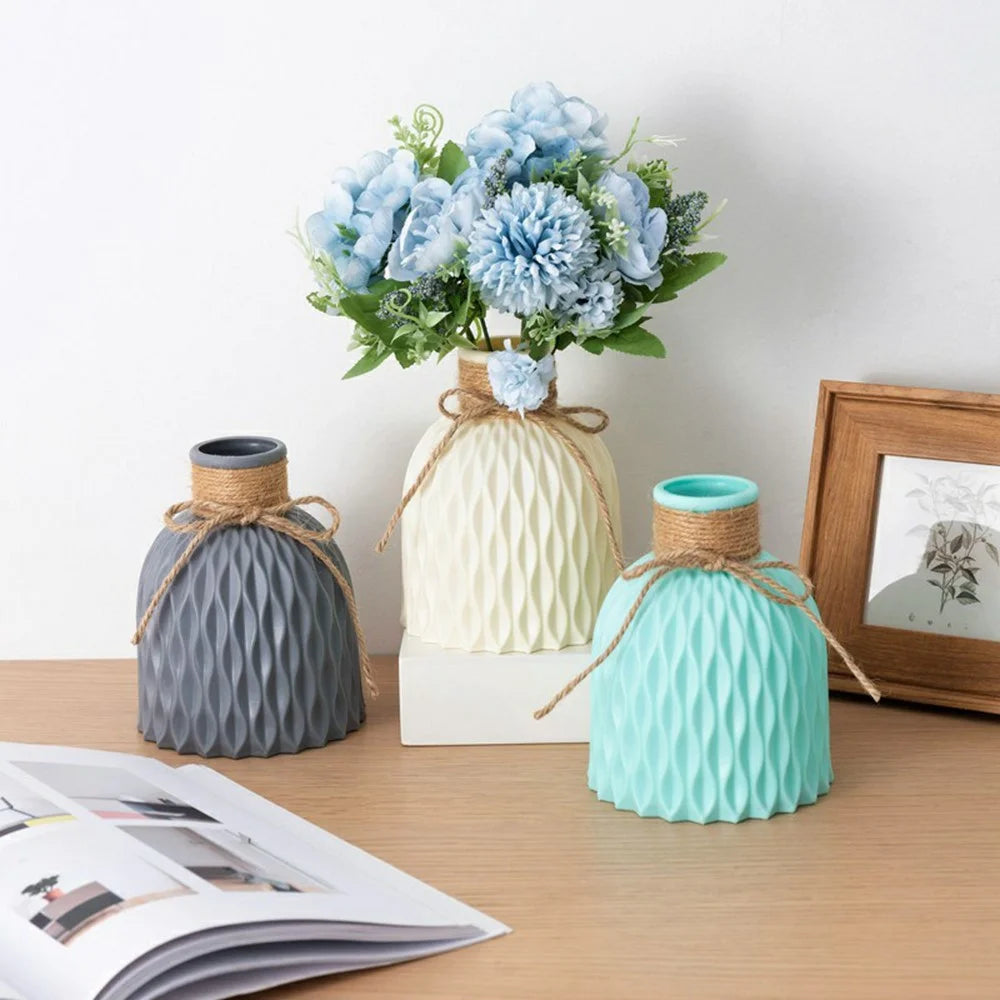 Water Ripple Design PP Vase Artificial Flower Container Home Office Decoration - Beige - 6