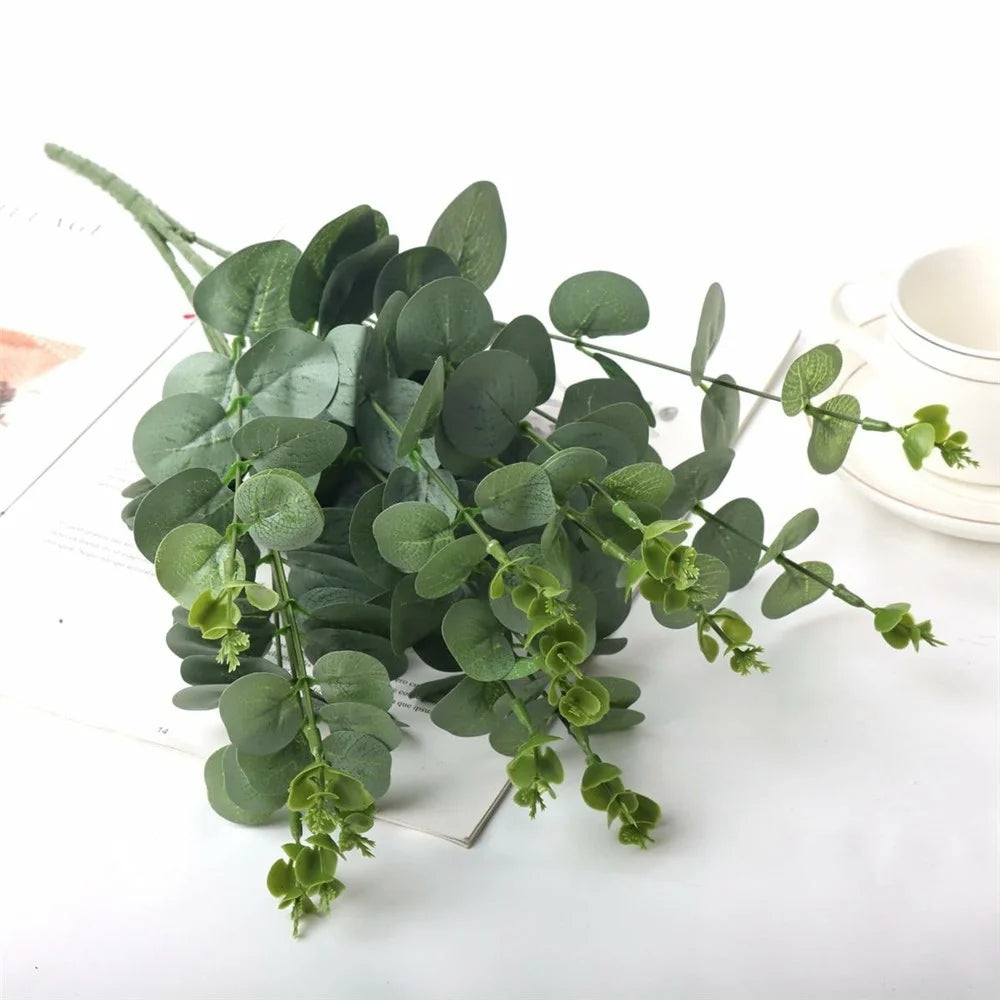 2Pcs Artificial Eucalyptus 16 Heads Faux Plants Greenery Home Hotel Decor - 2