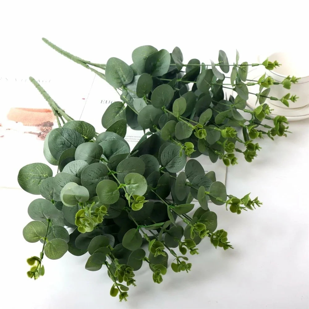 2Pcs Artificial Eucalyptus 16 Heads Faux Plants Greenery Home Hotel Decor - 4