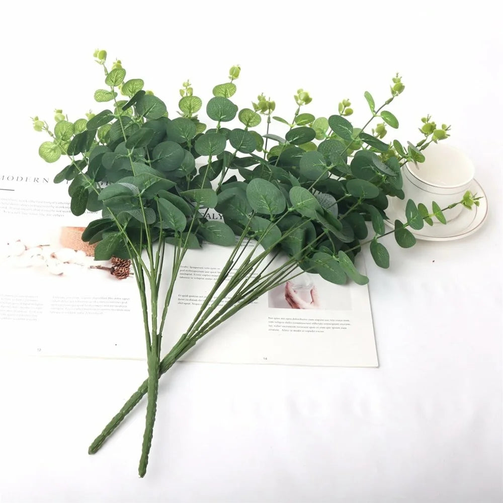 2Pcs Artificial Eucalyptus 16 Heads Faux Plants Greenery Home Hotel Decor - 5